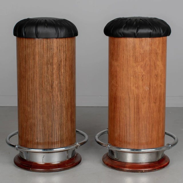 Wood Pair of Italian Art Deco Style Bar Stools For Sale - Image 7 of 8