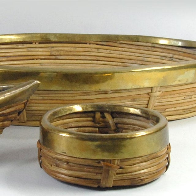 Wood Mid-Century Modern Rattan and Brass Baskets in the style of Gabrielle Crespi, 1970s, Set of 3 For Sale - Image 7 of 10