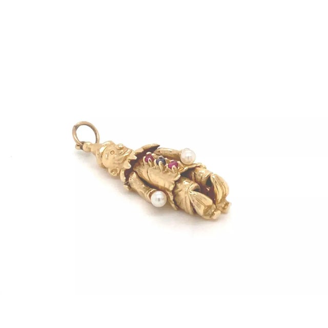 Metal Late 20th Century 20392 - Pearl Sapphire & Ruby 14k Yellow Gold Movable Clown Charm For Sale - Image 7 of 7