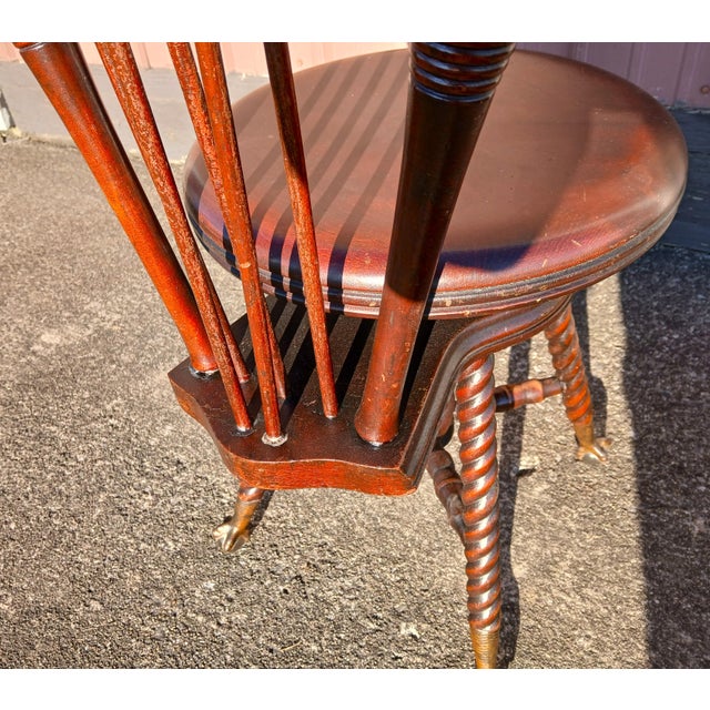 Wood 1890s Antique Quarter Sawn Oak High Back Organ Stool With Claw Feet Chase Parker Meriden For Sale - Image 7 of 18