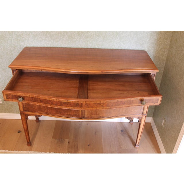 Antique Serpentine Walnut & Satinwood Sideboard Console, C. 1919 For Sale In Boise - Image 6 of 11