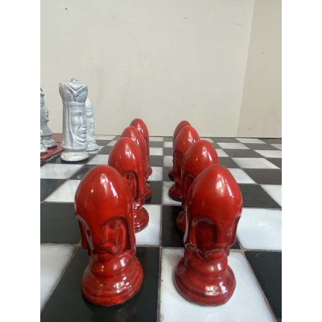 Chess Coffee Table with Wrought Iron and Ceramic Board, Ceramic Game Pieces, 1960s For Sale - Image 16 of 18