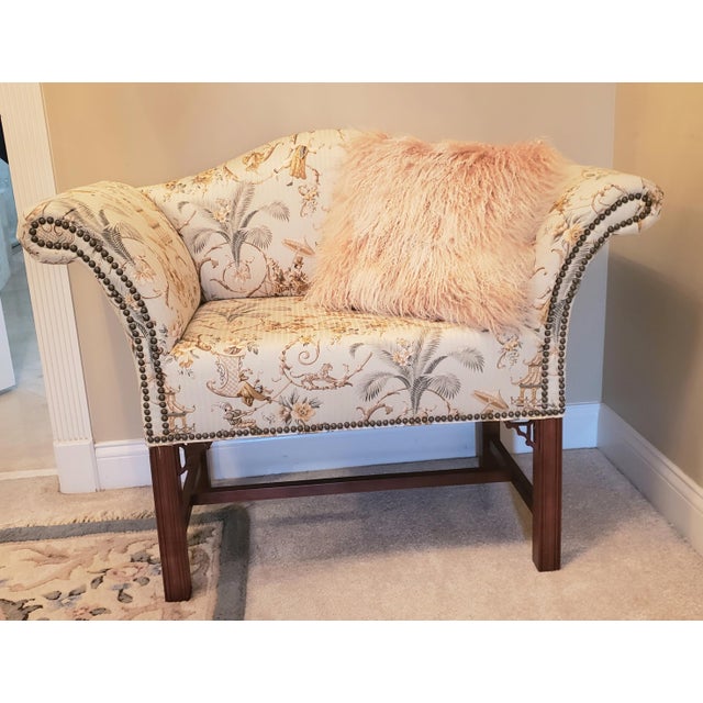 Custom made premium fabric settee by Cox Manufacturing of North Carolina. This stunning Asian-inspired Cox Manufacturing...