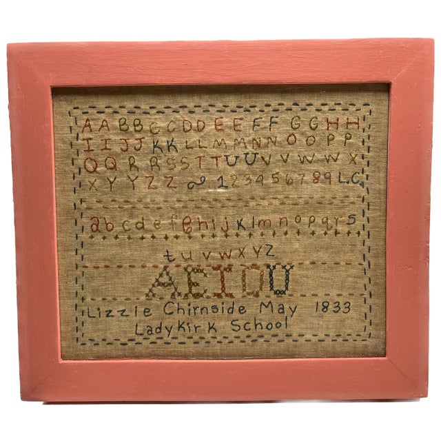 Peach 1995 Reproduction Embroidered Sampler For Sale - Image 8 of 8