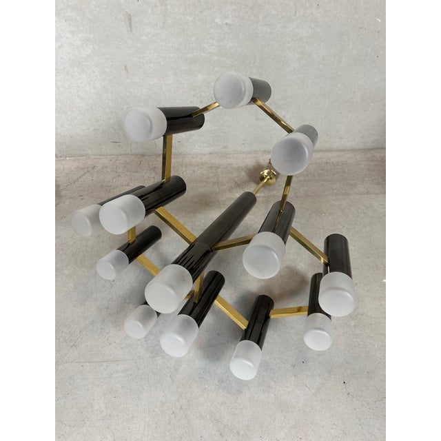 Vintage Black and Gilt Hexagon Chandelier from Boulanger, 1970s For Sale - Image 9 of 11
