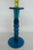 Mid-Century Modern Spindle Pillar Blue Glass Tall Single Candle Stick Holder with Wavy Rim For Sale - Image 3 of 11