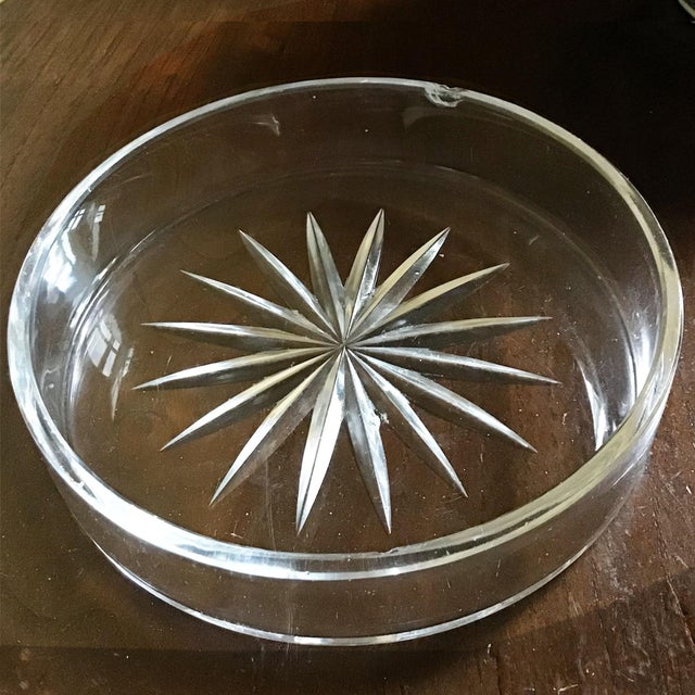 1930s Vintage Sterling Silver Footed Reticulated Bottle Coaster Pressed Glass Insert With Starburst Pattern For Sale - Image 5 of 6
