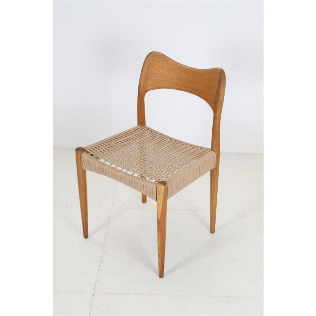 Danish Oak Chairs with Paper Cord by Arne Hovmand Olsen for Mogens Kold, 1970s, Set of 4, in Very Good conditions....
