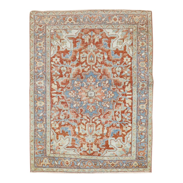 1930s Antique Handknotted Heriz Rug, 3'7'' X 4'5'' For Sale