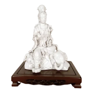 Late 19th Century Chinese DeHua Porcelain Kuan Yin Seated on an Elephant Throne