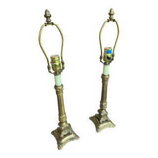 Brass French Style Candlestick Lamps a Pair For Sale