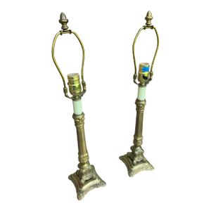 Brass French Style Candlestick Lamps a Pair