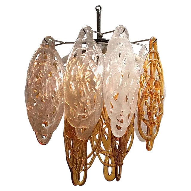 Italian Brown and White Murano Glass Pendant Lamp, 1960s For Sale