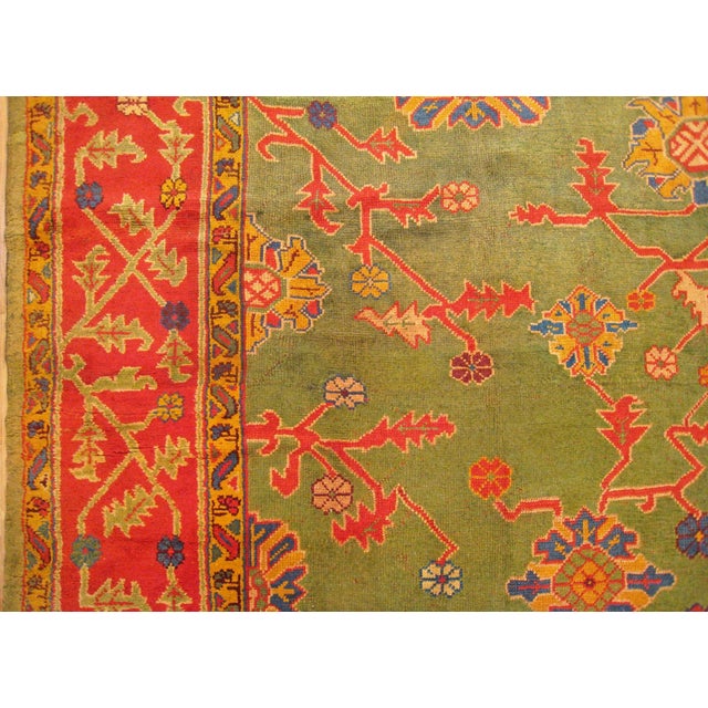 Early 20th Century Bright Green Antique Square Turkish Oushak Rug - 12' x 12'6" For Sale - Image 5 of 9