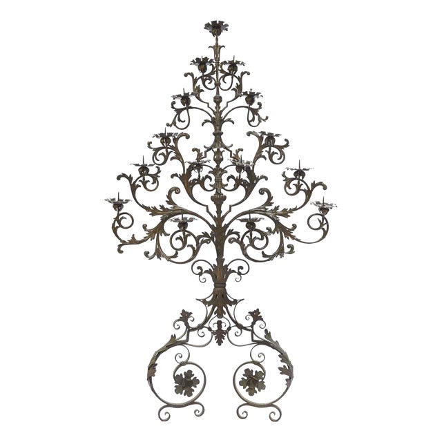 Large Wrought Iron 15-Flame Wall Candleholder, 1700s For Sale