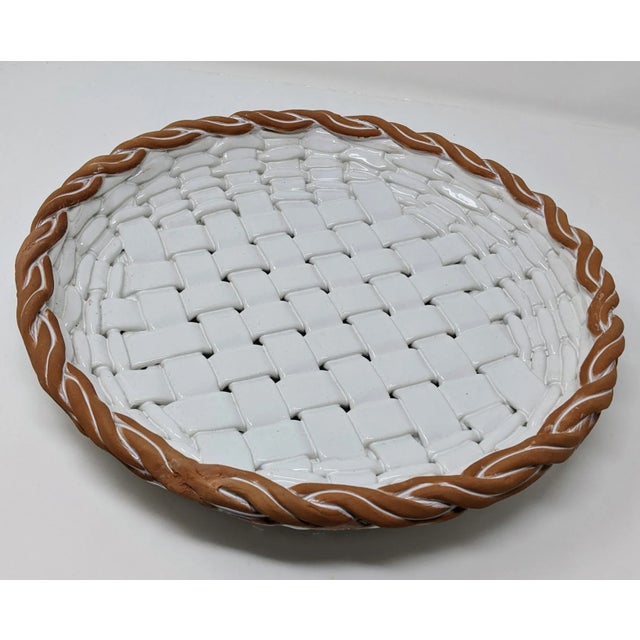 Vintage 1990s Italian European Ceramic Castellan White Hand Woven Terracotta Basket Bowl For Sale - Image 4 of 9