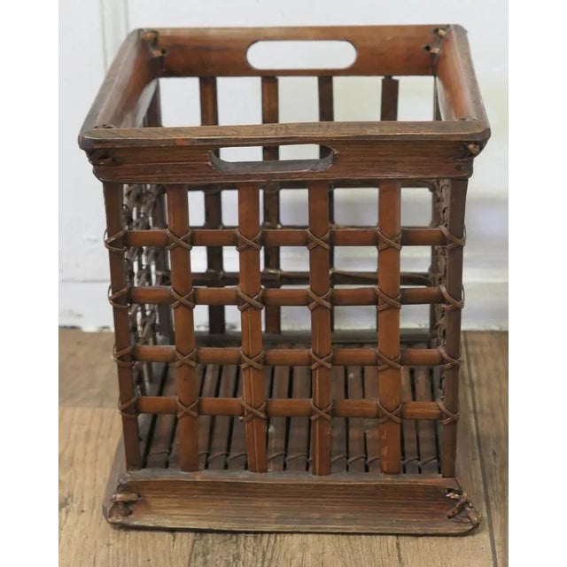 1930s Vintage Oriental Bamboo Waste Paper Basket For Sale - Image 5 of 8