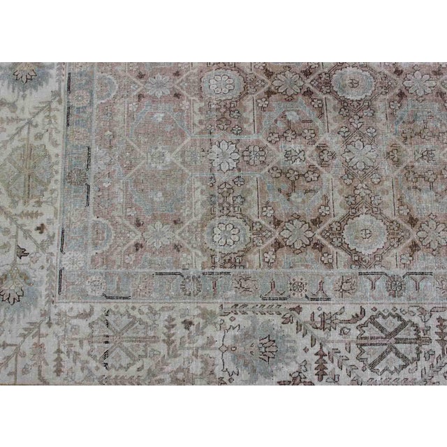 Antique Persian Tabriz With All-Over Floral Design in Ivory, Blue, Blush, Brown For Sale - Image 14 of 16