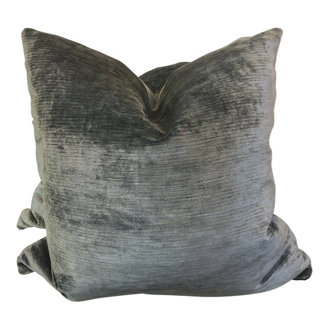 Steel Linen Velvet 22” Pillows-A Pair For Sale