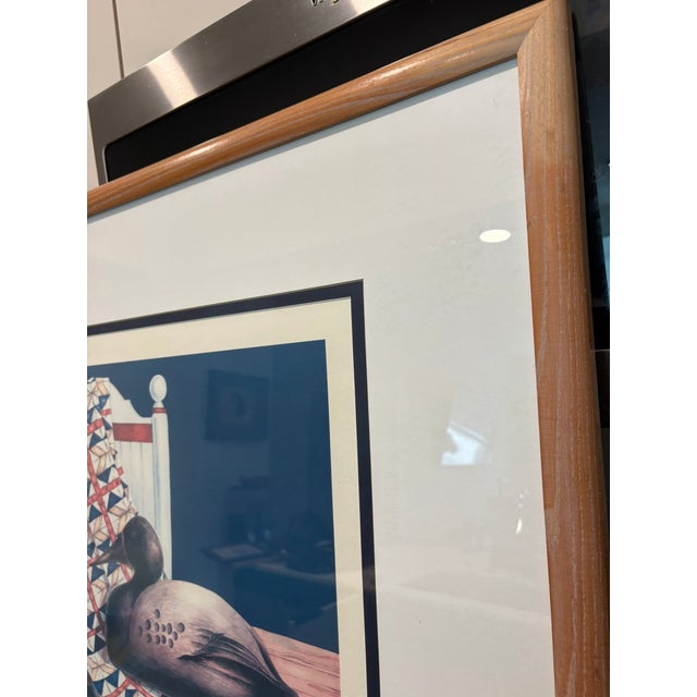 Wood Late 20th Century Large Pauline Eble Campanelli Signed Framed Duck Decoy Americana Print Art For Sale - Image 7 of 13