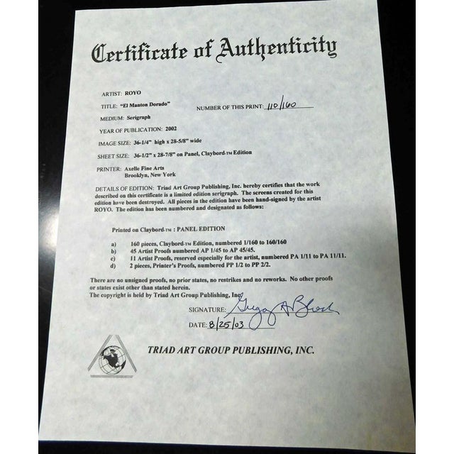 Printmaking Materials Royo "El Manto Dorado" on Panel H.Signed Numbered Artwork, Flowers Europe Framed For Sale - Image 7 of 7