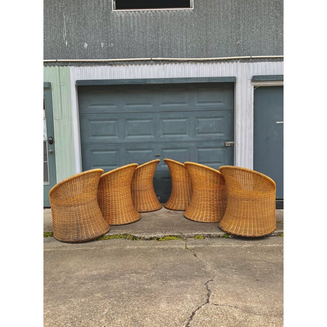 Tan Mid 20th Century Wicker Barrel Chairs- Set of 6 For Sale - Image 8 of 12