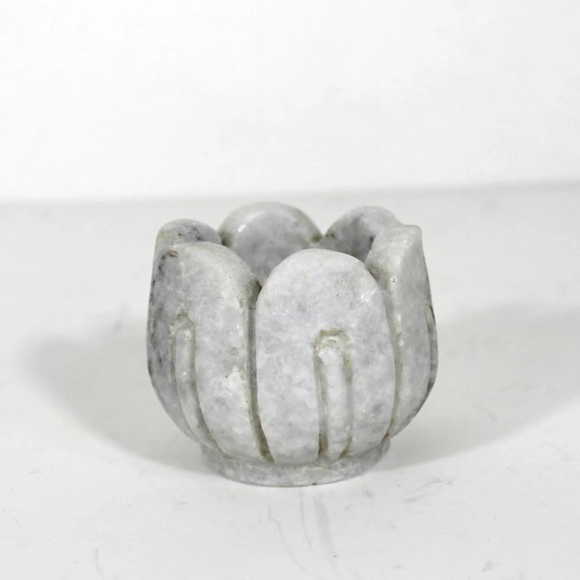Vintage Carved White Marble Tea Light Candleholder For Sale - Image 6 of 9