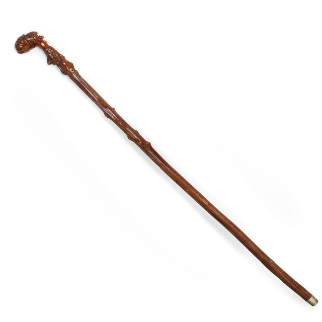 Folk Art Early 20th Century Antique Folk Art Carved Walking Stick Whistle Cane For Sale - Image 3 of 18