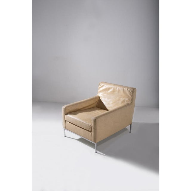 Metal Leather Armchair attributed to Florence Knoll Bassett, 1970s For Sale - Image 7 of 7