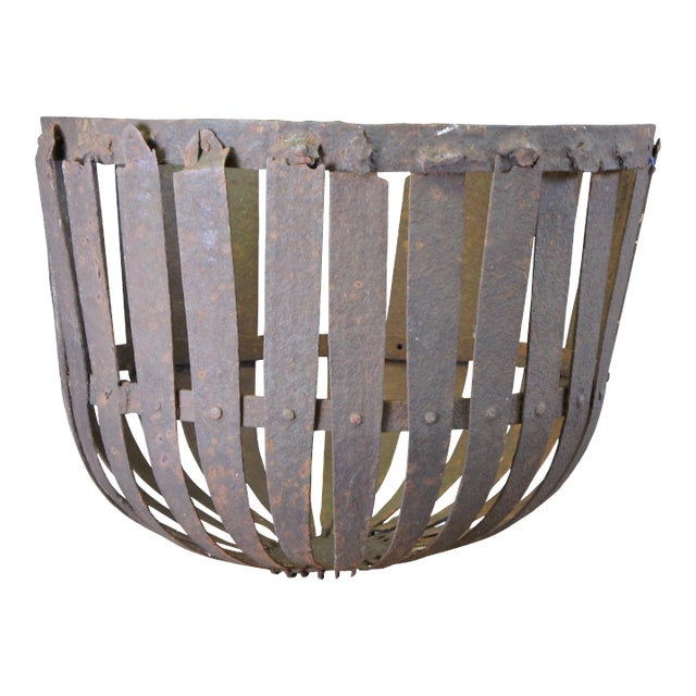 Antique Rustic Primitive Iron Farmhouse Basket Planter For Sale