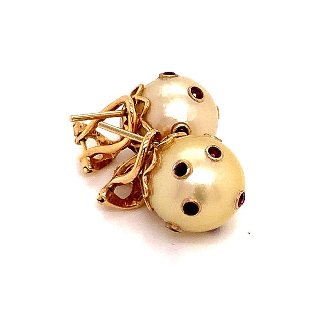 South Sea Pearl Ruby Earrings 14k Gold 0.27ctw Certified For Sale - Image 10 of 14
