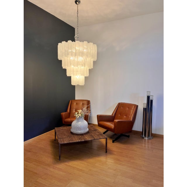 Glass Vintage Murano Glass Tiered Chandelier with White Alabaster Glass Tube, 1990s For Sale - Image 7 of 15