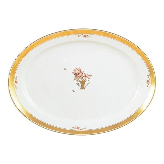 Large Oval Golden Basket Serving Platter in Porcelain from Royal Copenhagen, 1966 For Sale