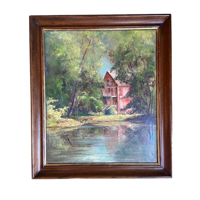 Georges De Marco, River Landscape, 1960s, Oil Painting on Canvas, Framed For Sale - Image 11 of 11