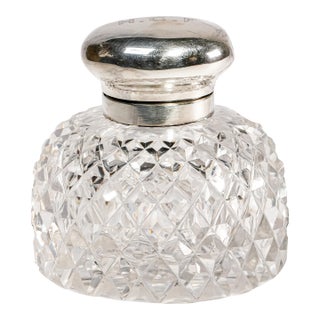 Nice Large Mappin & Webb Antique Sterling Silver Cut Crystal Hobnail Inkwell English Edwardian Desk Home Decor For Sale