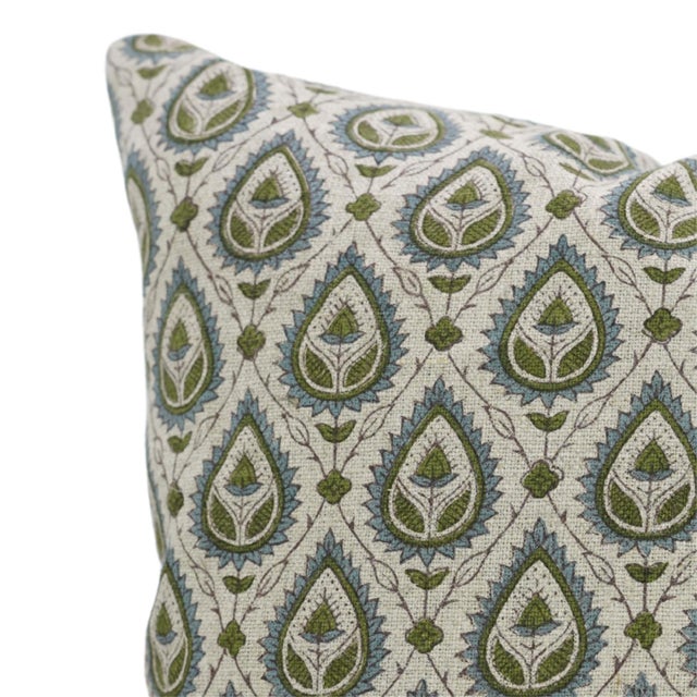 Handcrafted Block Print Throw Pillow Cover 14x14 Inch Home Décor Thick Linen- Panpatti For Sale - Image 4 of 4