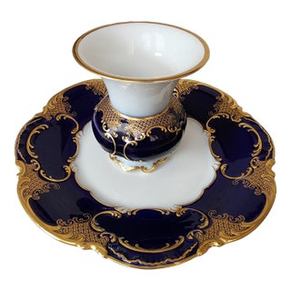 Cobalt Blue and White German Vase and Charger For Sale