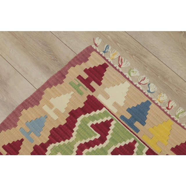 1970s Turkish Vintage Rams Horn Design Ikat Beige Hand Knotted Kilim Rug For Sale - Image 4 of 12