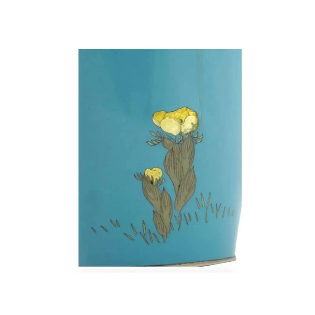 Japanese Antique Meiji Japanese Cloisonne Turquoise Enamel Crane Vase Signed Ota For Sale - Image 3 of 7