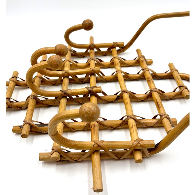1960s Vintage French Bamboo & Rattan Coat & Hat Rack For Sale - Image 5 of 7