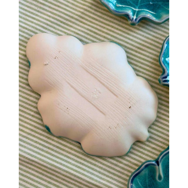 Japanese 1970s Turquoise Leaf Dishes - Set of 4 For Sale - Image 3 of 5