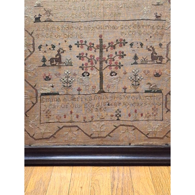 Antique 1824 Needlework Sampler Adam & Eve Emma Jeff Age 10 Folk Art 19th C For Sale In Boston - Image 6 of 9