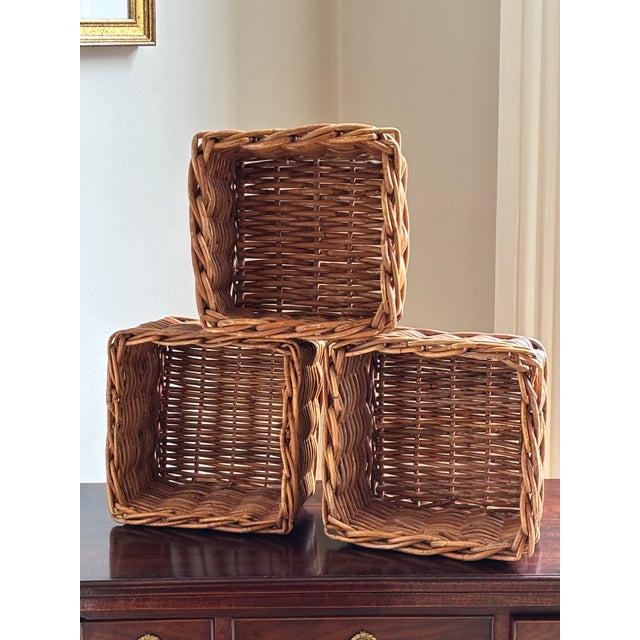 Small Vintage Storage Baskets With Built-in Pull — Set of 3 For Sale - Image 10 of 12