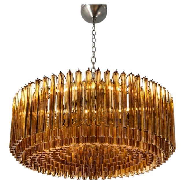 Italian Pendant Light with 393 Trihedral Pendants in Amber Glass from Justfurnituress SRL For Sale - Image 13 of 13