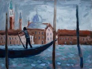 The Gondolier, Contemporary Impressionist Oil Seascape
