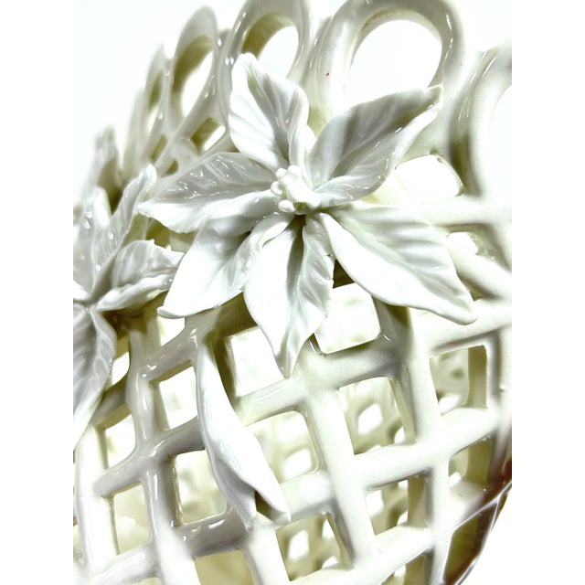 Vintage Pierced Porcelain Cachepot – Basketweave Lattice Floral Planter For Sale - Image 10 of 11