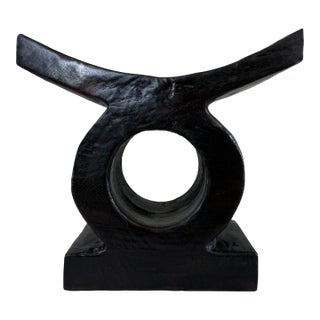 Hand-Carved Mango Wood Modern Sculptural Object, Black Chocolate, 29 Cm For Sale