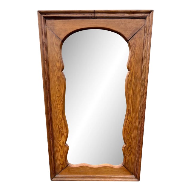 Full Length Antique Beveled Glass Mirror in Aged Oak Frame For Sale