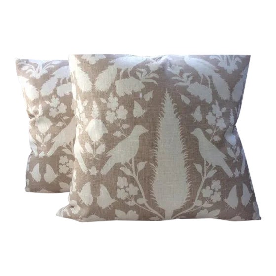Schumacher Pillows in Fawn and Ivory "Chenonceau" Linen - a Pair For Sale