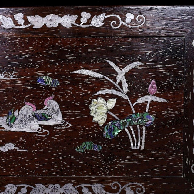 Vintage Rosewood Low Kang Table With Mother-of-Pearl Inlay of Mandarin Ducks For Sale - Image 9 of 9